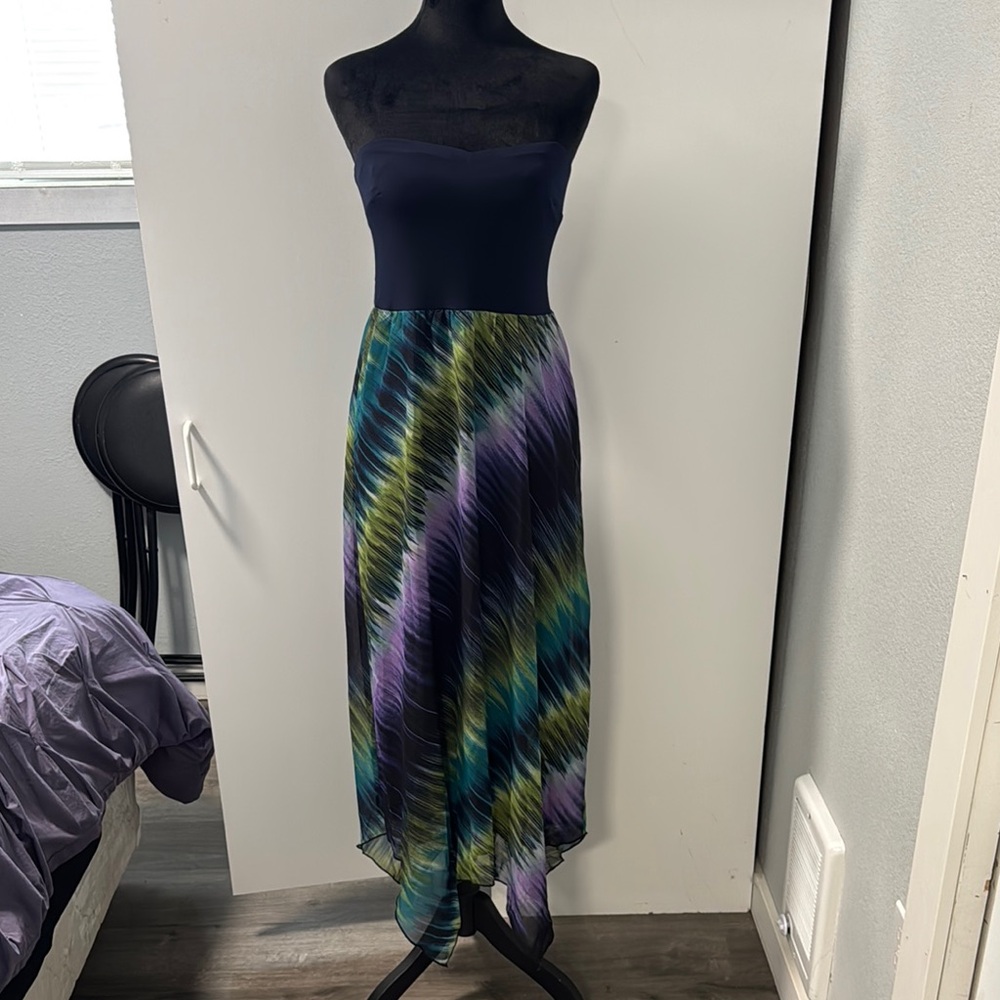 Enfocus Studio Strapless Navy and Multicolor Dress